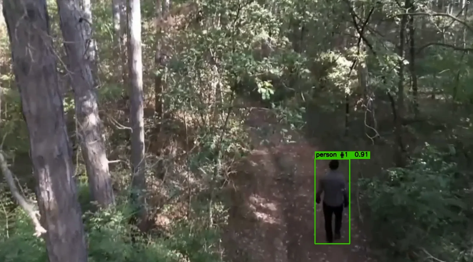 Person detected in drone video with a detection model marker